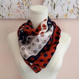 Vintage Red Navy Polka Dot Scarf – 100% Acetate